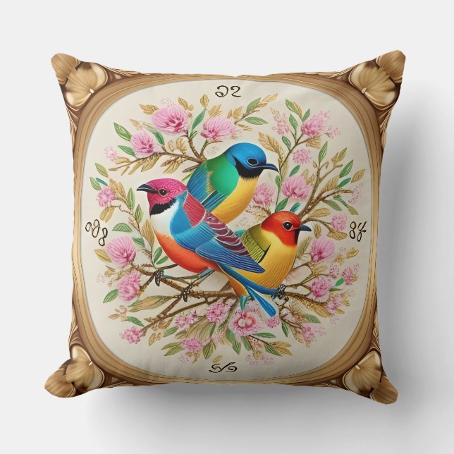 📦 Coussin décoratif floral pour oiseaux chanteurs (Recto)