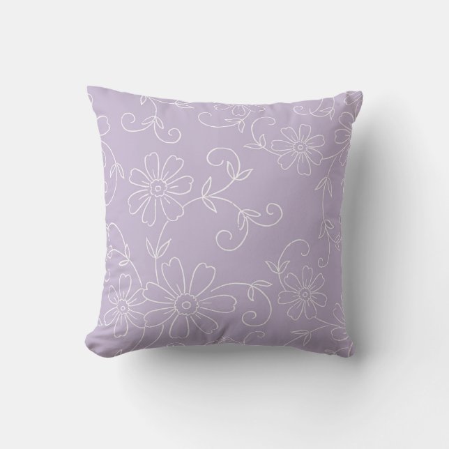 Coussin décoratif floral pourpre et blanc (Recto)