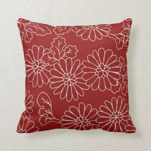 Coussin décoratif floral rouge et crème