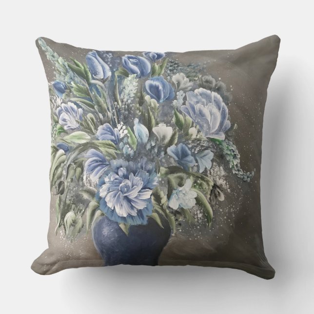 Coussin décoratif floral rustique bleu (Recto)