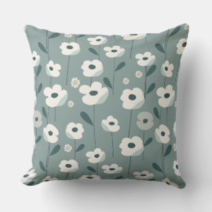Coussin décoratif floral vert cyan et blanc