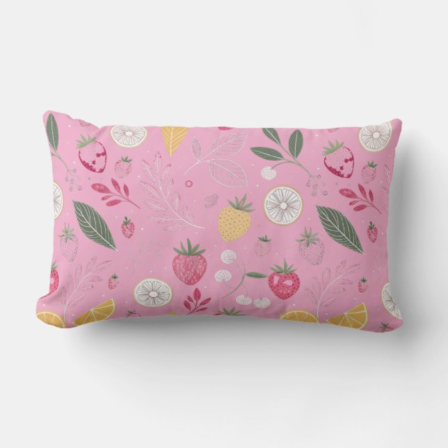 Coussin décoratif Fraise Rose et Floral (Recto)