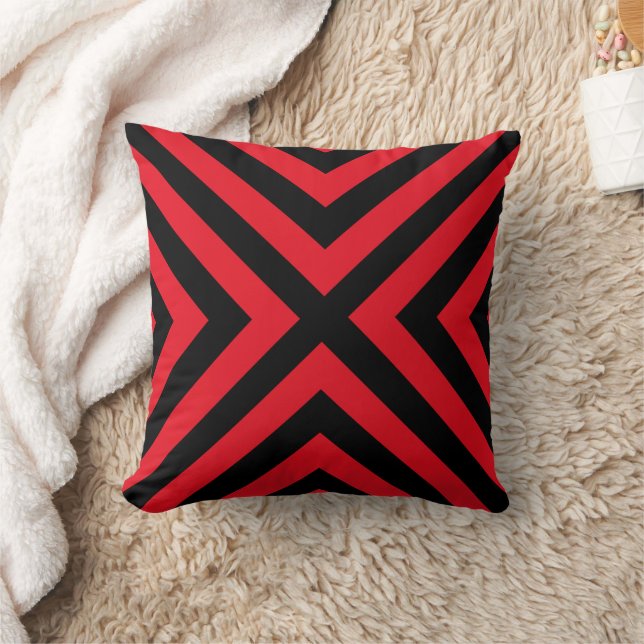 Coussin décoratif géométrique rouge et noir (Couverture)