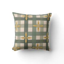 Coussin décoratif Gingham vert et feuilles