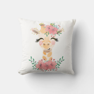 Coussin décoratif girafe à l'aquarelle avec florau