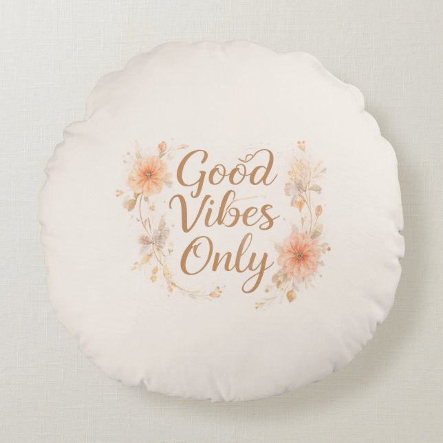 Coussin décoratif "Good Vibes Only" | Décor floral (Devant)