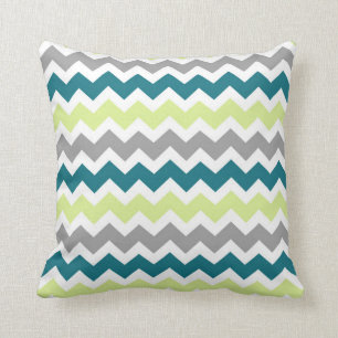 Coussin décoratif gris de Chevron de vert bleu