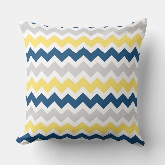Coussin décoratif gris jaune bleu de Chevron (Recto)