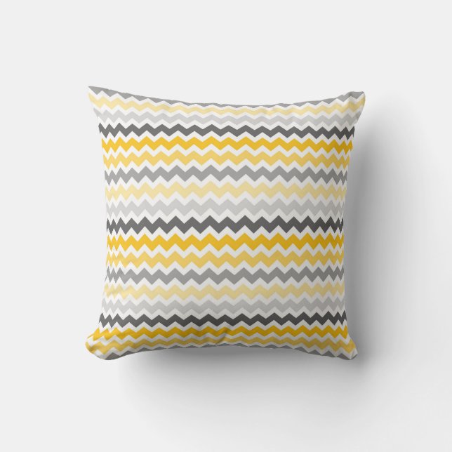 Coussin décoratif jaune gris de Chevron (Recto)