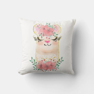 Coussin décoratif lama aquarelle avec florales