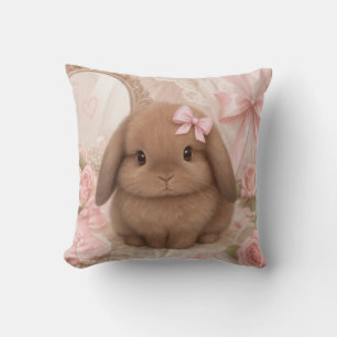 coussin décoratif lapin coquette arc rose