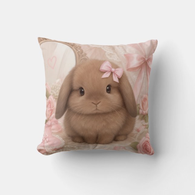 coussin décoratif lapin coquette arc rose  (Recto)