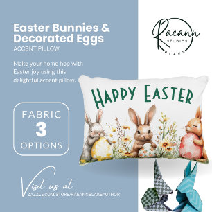 Coussin décoratif lapins de Pâques et œufs décorés
