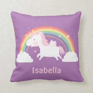 Coussin décoratif licorne mignonne et arc-en-ciel 