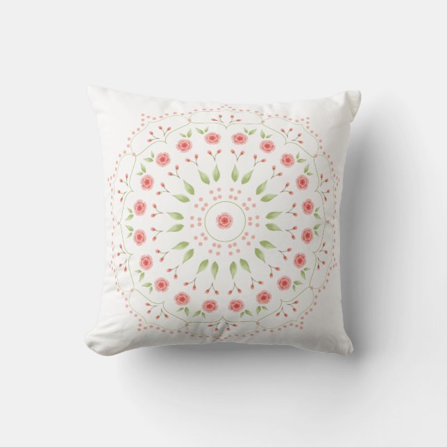 Coussin décoratif mandala floral pêche (Recto)