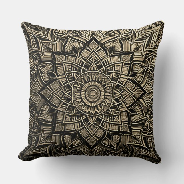 Coussin décoratif mandala or (Recto)