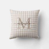 Coussin décoratif marron à carreaux et monogramme (Verso)
