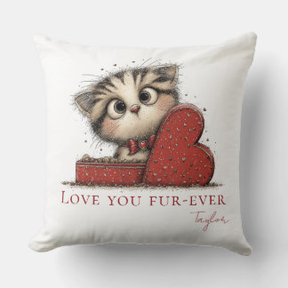 Coussin décoratif mignon chat Love You Fur-Ever
