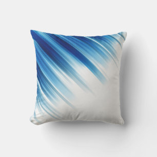 Coussin décoratif moderne bleu & blanc balayé par