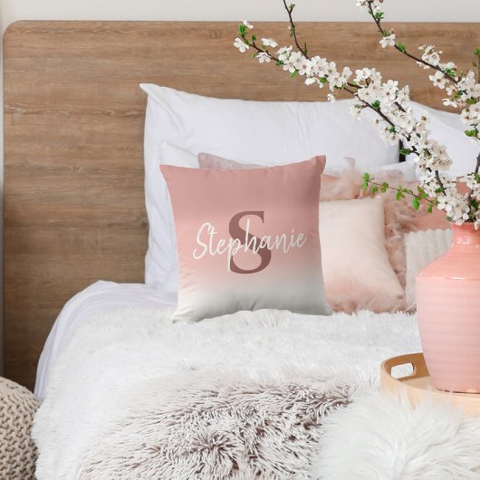 Coussin Décoratif Monogramme Calligraphié Rose Pâl