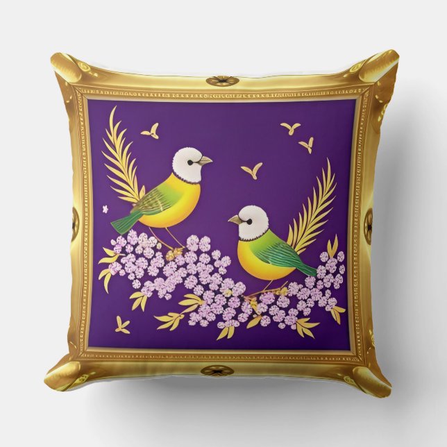 ✨ Coussin décoratif oiseau à cadre doré Élégante d (Recto)
