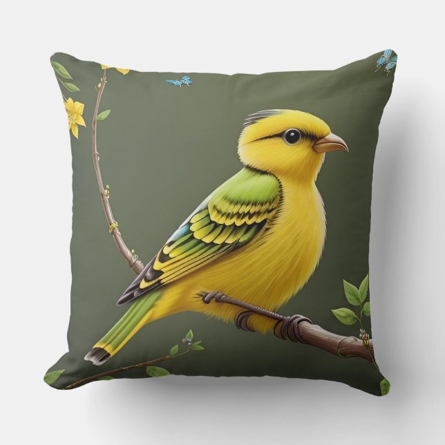 🌞 Coussin décoratif Oiseau Jaune Cadeau Nature Dé (Recto)