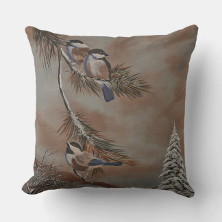 Coussin décoratif oiseaux d'hiver