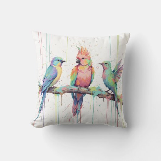 Coussin décoratif oiseaux pastel (Recto)