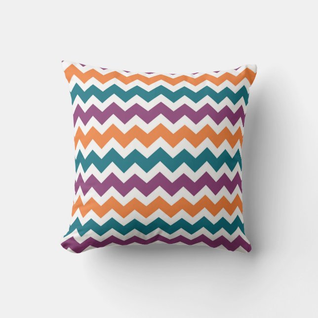 Coussin décoratif orange pourpre bleu de Chevron (Recto)