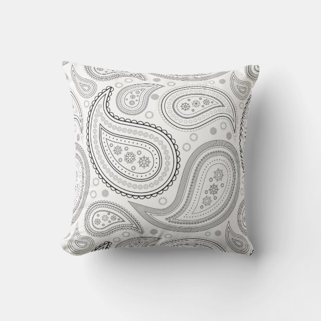 Coussin décoratif Paisley noir sur fond blanc (Recto)