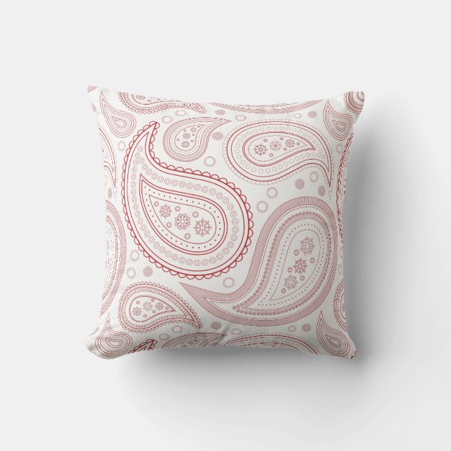 Coussin décoratif Paisley Rouge Foncé sur Fond Bla (Recto)