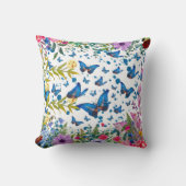 Coussin décoratif Papillon Bleu Fantaisiste & Fleu (Recto)