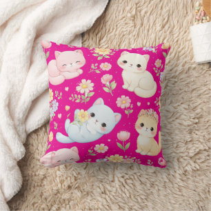 Coussin décoratif Pastel Kitten et motif floral