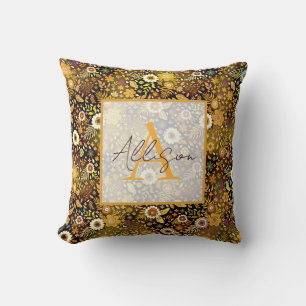 Coussin décoratif personnalisé floral automne doré