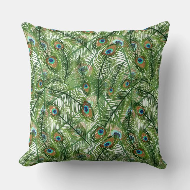 Coussin décoratif - Plumes de paon (Recto)