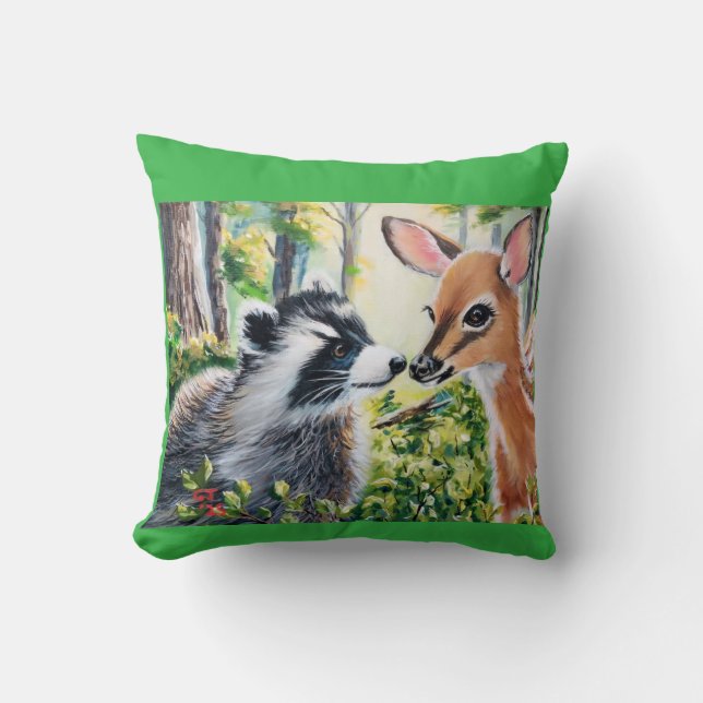 coussin décoratif raton laveur, cerf (Recto)