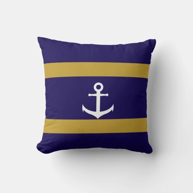 Coussin décoratif rayé bleu et or nautical (Recto)