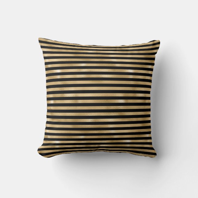 Coussin décoratif rayé noir et or (Recto)