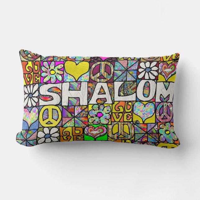 Coussin décoratif rétro Shalom LOVE psychédélique  (Recto)