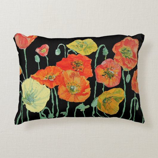 Coussin décoratif rond en poppies orange et noir (Devant)