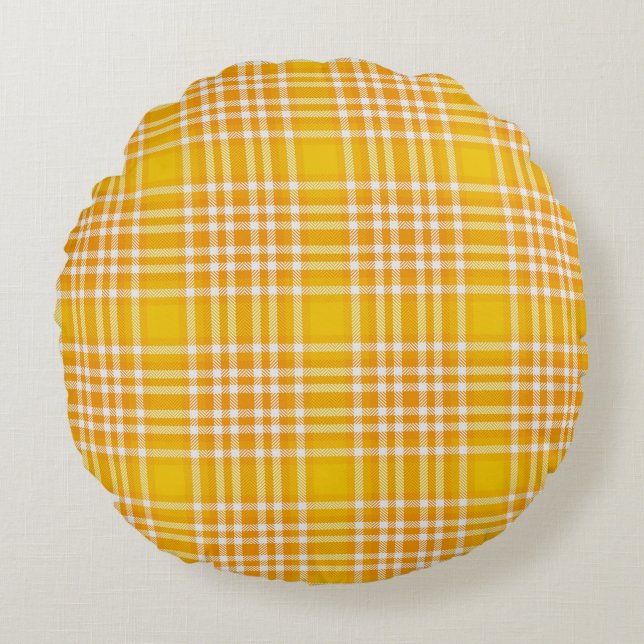 Coussin décoratif rond jaune à carreaux (Devant)