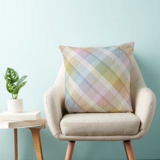 Coussin décoratif rose à carreaux tartan colorés e