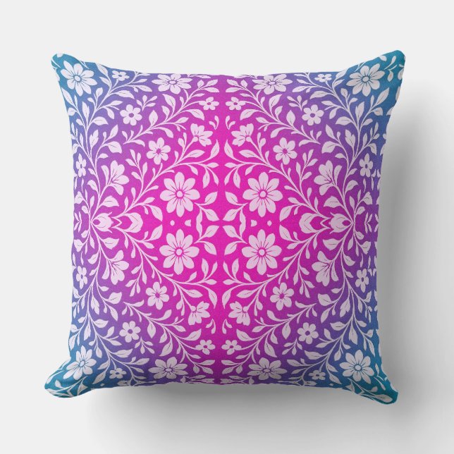 Coussin décoratif rose et violet Boho Mandala (Recto)