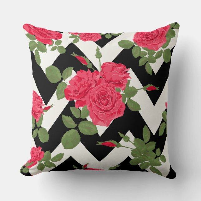 Coussin décoratif Rose noir/blanc Chevron (Recto)