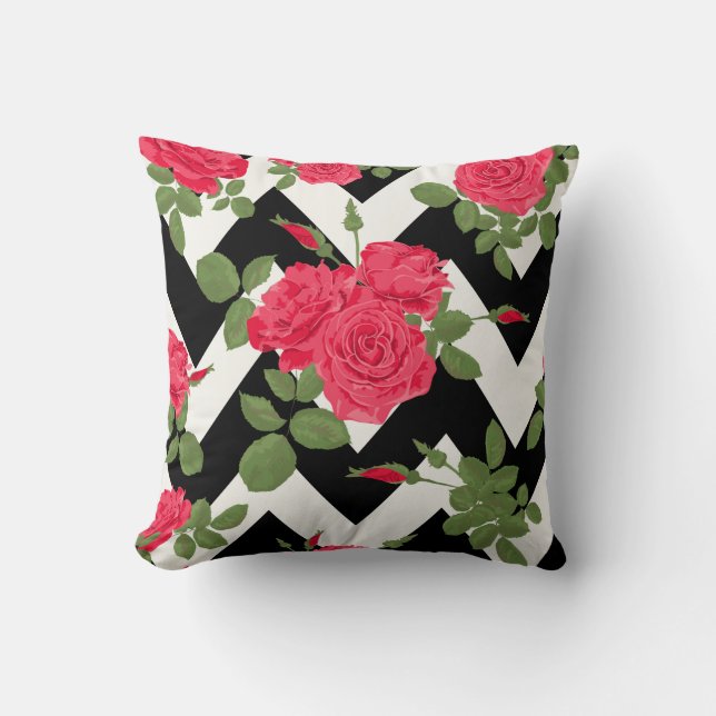 Coussin décoratif Rose noir/blanc Chevron (Recto)