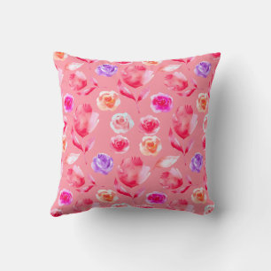 COUSSIN DÉCORATIF ROSES PINK À L'AQUARELLE FLORALE