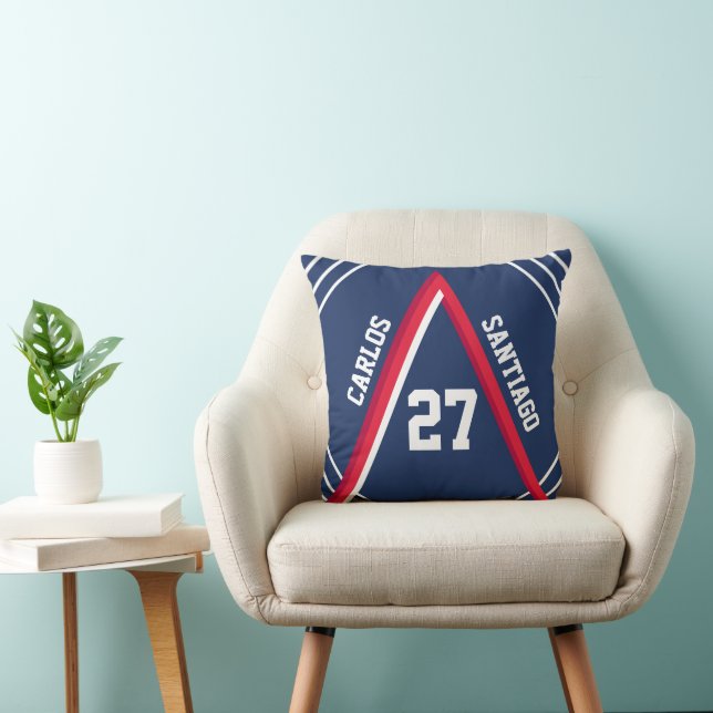 Coussin décoratif rouge et bleu (Chaise)