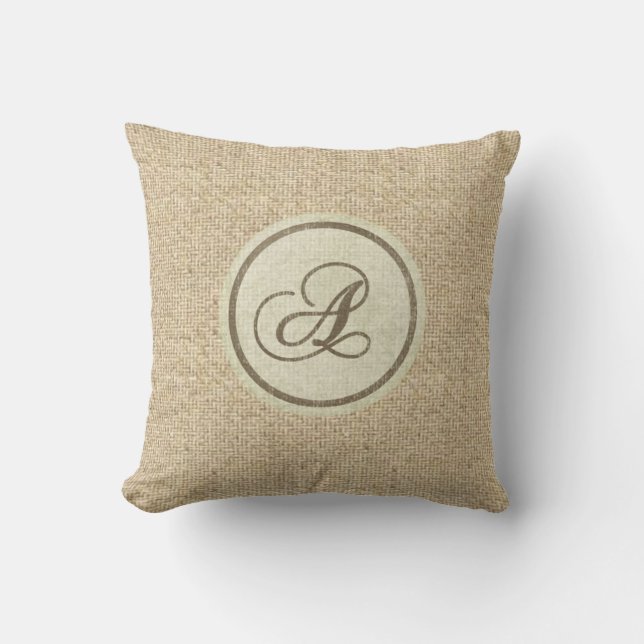 Coussin décoratif rustique de la lettre A de toile (Recto)