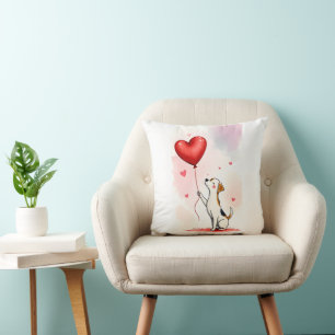 Coussin décoratif Saint-Valentin Chien Cœurs Rouge