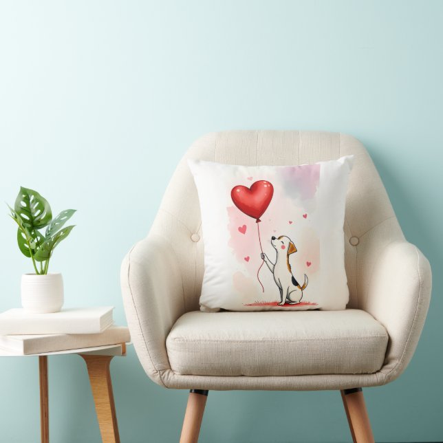 Coussin décoratif Saint-Valentin Chien Cœurs Rouge (Chaise)